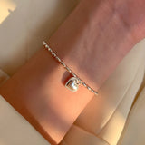 S925 Sterling Silver Heart Necklace Beaded Chain High Everyday Jewelry