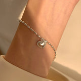 S925 Sterling Silver Heart Necklace Beaded Chain High Everyday Jewelry