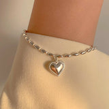 S925 Heart Necklace for Women Beaded Chain High Everyday Jewelry Graduation Gift