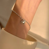 S925 Sterling Silver Heart Necklace Beaded Chain High Everyday Jewelry