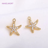 Seahorse Starfish Charm 14K Plated Zircon Ocean Style Pendant