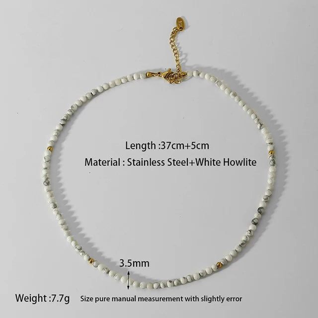 Semi-Precious Stone Beaded Choker Necklace 18K Plated Natural Stone Strand