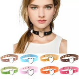 Punk Gothic Leather Heart Studded Choker Necklace Vintage Charm Collar