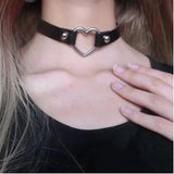 Punk Gothic Leather Heart Studded Choker Necklace Vintage Charm Collar