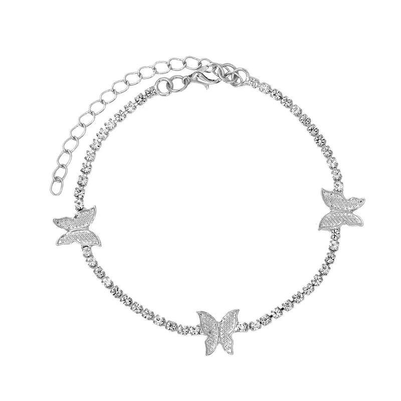 Shining Butterfly Crystal Tennis Anklet for Women