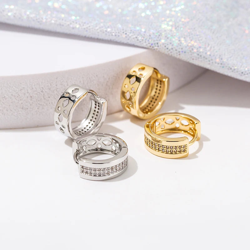 12mm Zircon Huggie Hoop Earrings Resistant Women Jewelry
