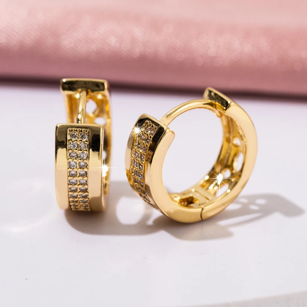 12mm Zircon Huggie Hoop Earrings Resistant Women Jewelry