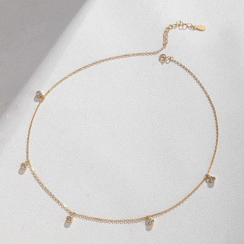 Zircon Pendant Necklace 925 Sterling Silver Tassel Choker Necklace Women