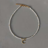 Beaded Necklace Moon Pendant Choker Women Multicolor