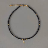 Beaded Necklace Moon Pendant Choker Women Multicolor