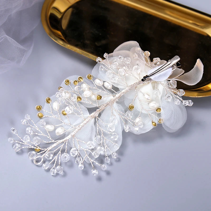 Silver Crystal Flower Hair Clips Hairpin Bridal Wedding Accessories