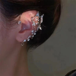 Crystal Wing Butterfly Ear Clip Ear Cuff Rhinestone Earrings