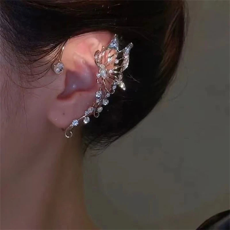 Crystal Wing Butterfly Ear Clip Ear Cuff Rhinestone Earrings