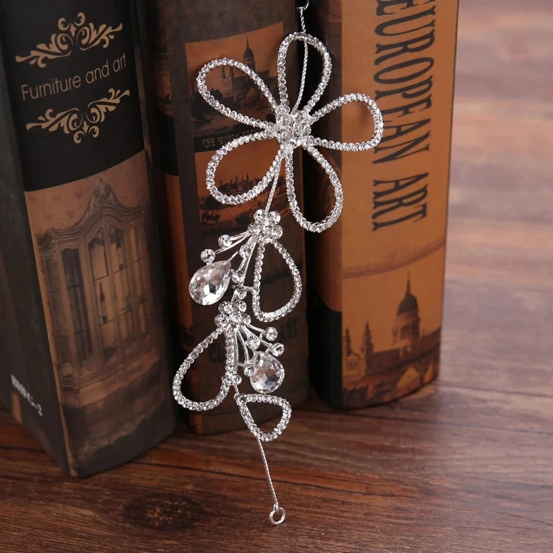 Silver Flower Rhinestone Crystal Headband Wedding Hairpins Bridal Tiara