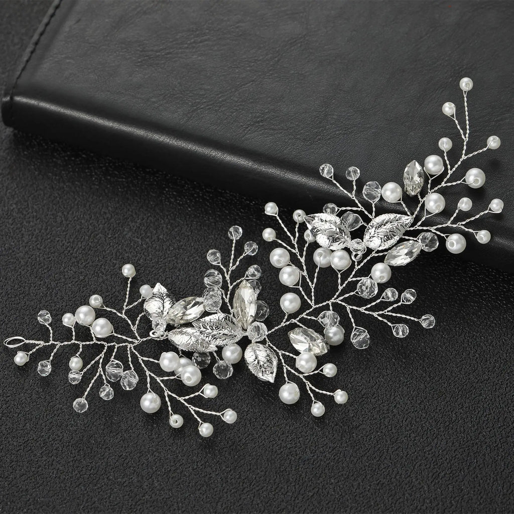 Silver Wedding Hair Accessories Pearls Crystal Headbands Bride Headdress Jewelry