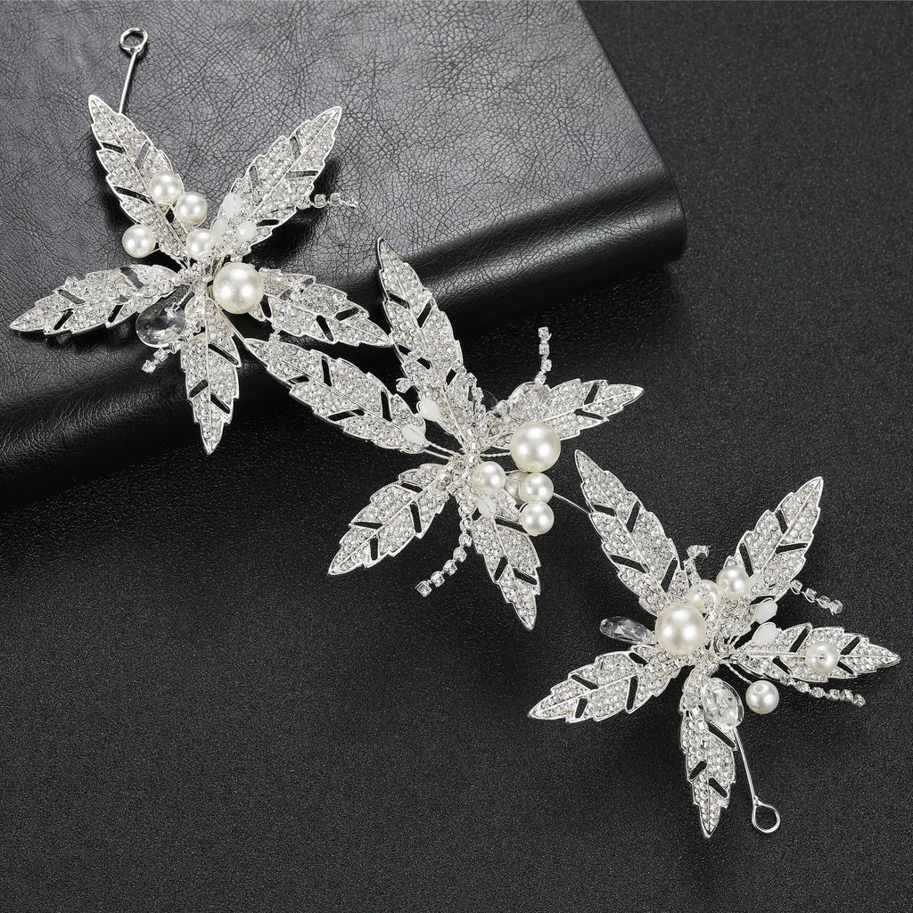 Silver Wedding Hair Accessories Pearls Crystal Headbands Bride Headdress Jewelry