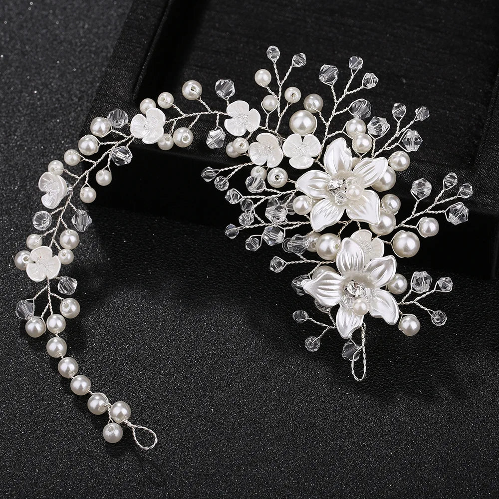Silver Wedding Hair Accessories Pearls Crystal Headbands Bride Headdress Jewelry