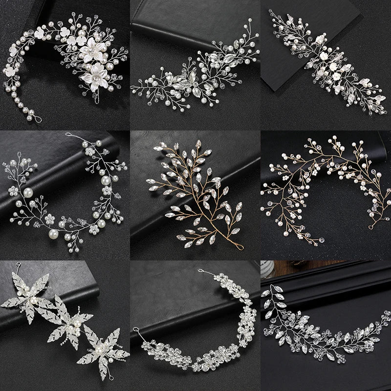 Silver Wedding Hair Accessories Pearls Crystal Headbands Bride Headdress Jewelry