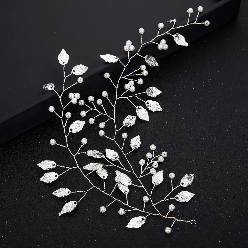 Silver Wedding Hair Accessories Pearls Crystal Headbands Bride Headdress Jewelry