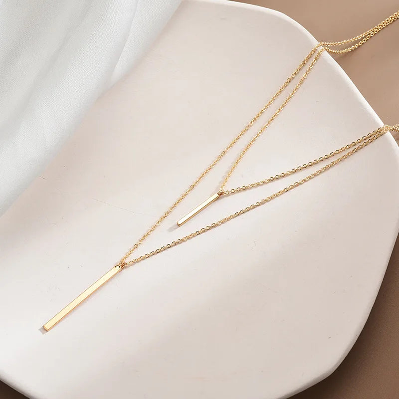Silver Double Necklace & Pendant Women Clavicle Chain Fine Jewelry