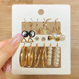 Silver Pearl Butterfly Star Hoop Earrings Set For Women