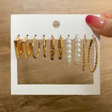 Silver Pearl Butterfly Star Hoop Earrings Set For Women