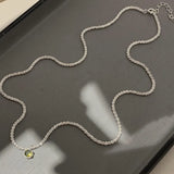 Silver Chain Choker Necklace Green Crystal Pendant