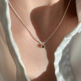 Silver Chain Choker Necklace Green Crystal Pendant