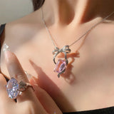 Silver Sparkling CZ Chain Pendant Necklace for Women