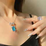 Silver Sparkling CZ Chain Pendant Necklace for Women