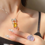 Silver Sparkling CZ Chain Pendant Necklace for Women