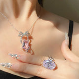 Silver Sparkling CZ Chain Pendant Necklace for Women