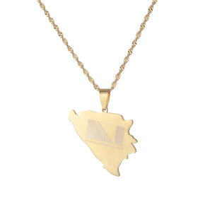 Bosnia & Herzegovina Map Pendant Necklace for Women Men