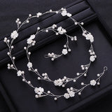 Silver Tiara Headband Flower Pearl Bride Hair Band Wedding Hair Accessories