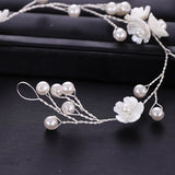 Silver Tiara Headband Flower Pearl Bride Hair Band Wedding Hair Accessories