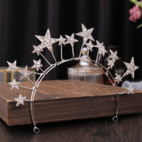 Silver Tiara Crown Stars Queen Diadem Wedding Hair Accessories