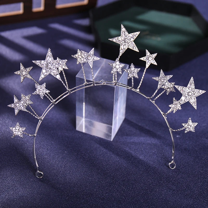 Silver Tiara Crown Princess Queen Diadem Bride Wedding Hair Accessories