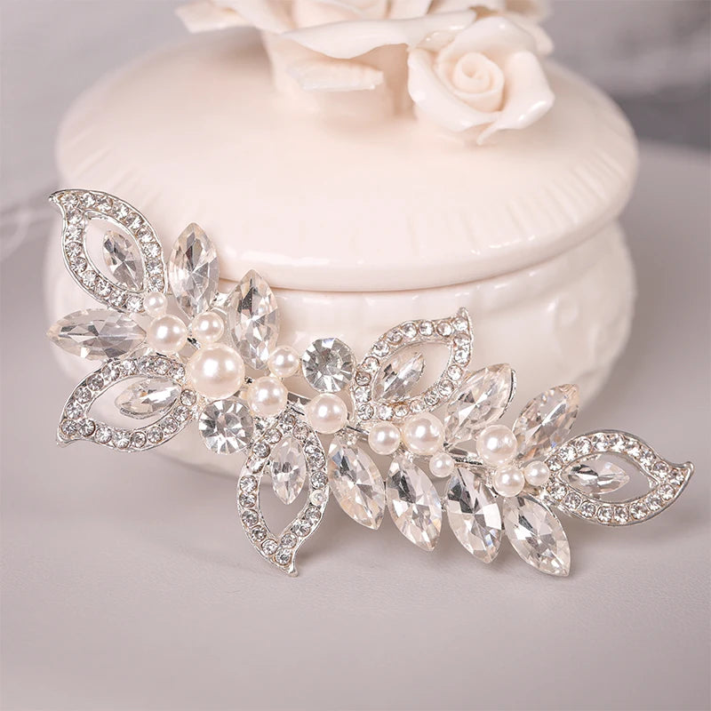 Silver Wedding Bridal Hair Pins with Simulated Pearls and Crystals