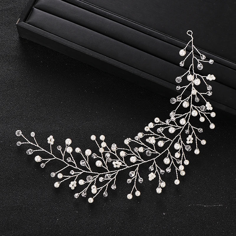 Silver Wedding Headband Baroque Pearl Crystal Bridal Hair Accessories