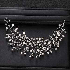 Silver Wedding Headband Baroque Pearl Crystal Bridal Hair Accessories