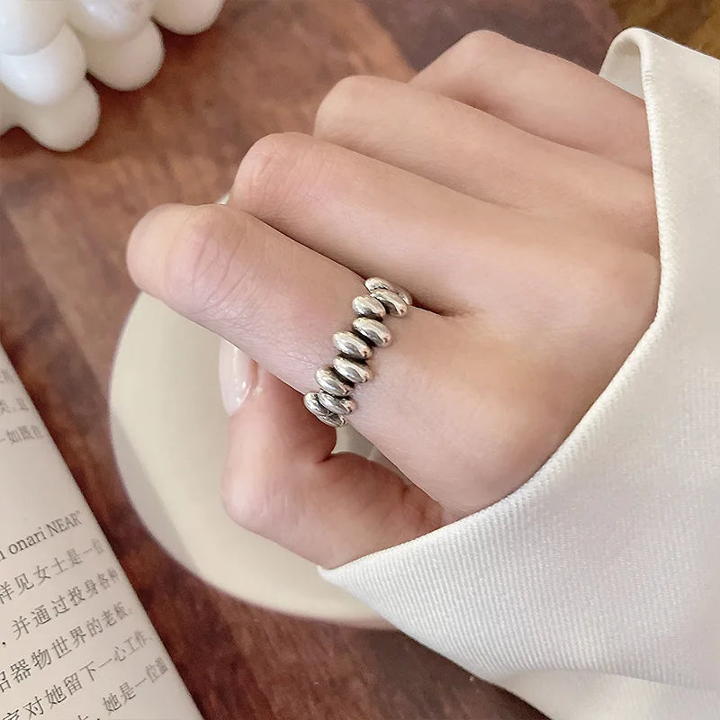 Silver Geometric Irregular Oval Rings for Women Girls Vintage Adjustable