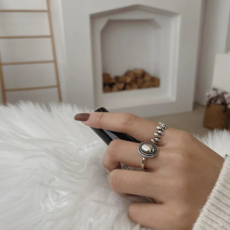 Silver Geometric Irregular Oval Rings for Women Girls Vintage Adjustable