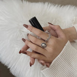 Silver Geometric Irregular Oval Rings for Women Girls Vintage Adjustable
