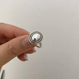 Silver Geometric Irregular Oval Rings for Women Girls Vintage Adjustable
