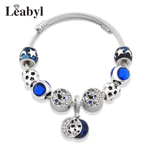 Silver Plated Heart Star Moon Pendant Bracelet