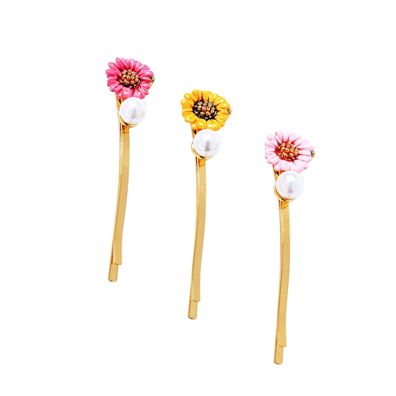 Set of 3 Vintage Daisy Pearl Flower Hairpin Accessories