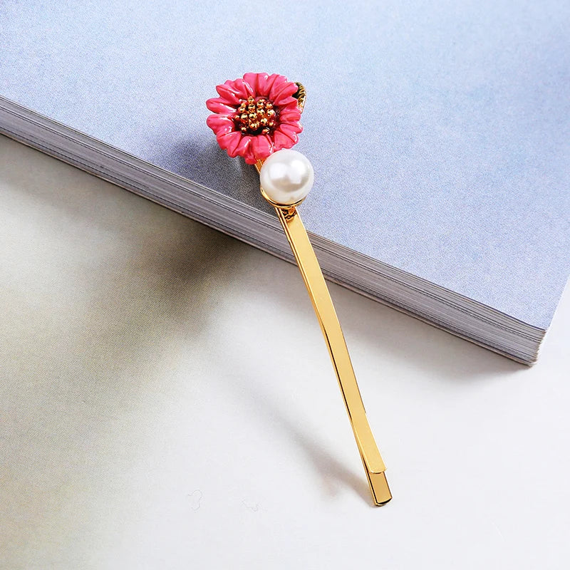 Set of 3 Vintage Daisy Pearl Flower Hairpin Accessories