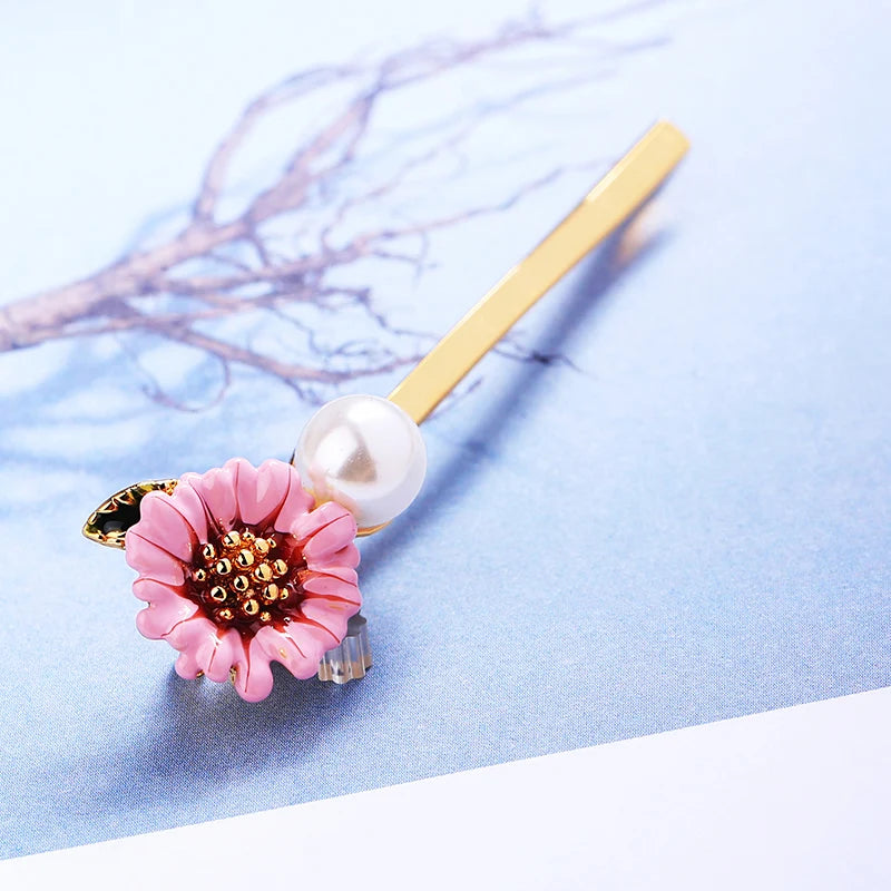 Set of 3 Vintage Daisy Pearl Flower Hairpin Accessories