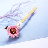 Set of 3 Vintage Daisy Pearl Flower Hairpin Accessories