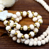 Beige Fringe Necklace Glass Wooden Star Pendant Jewelry